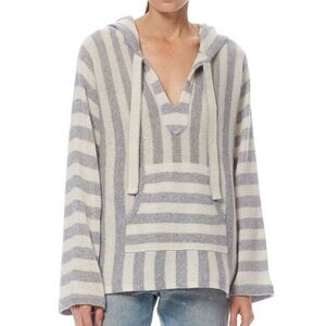 360 Cashmere Gray and Off White Striped Sweater